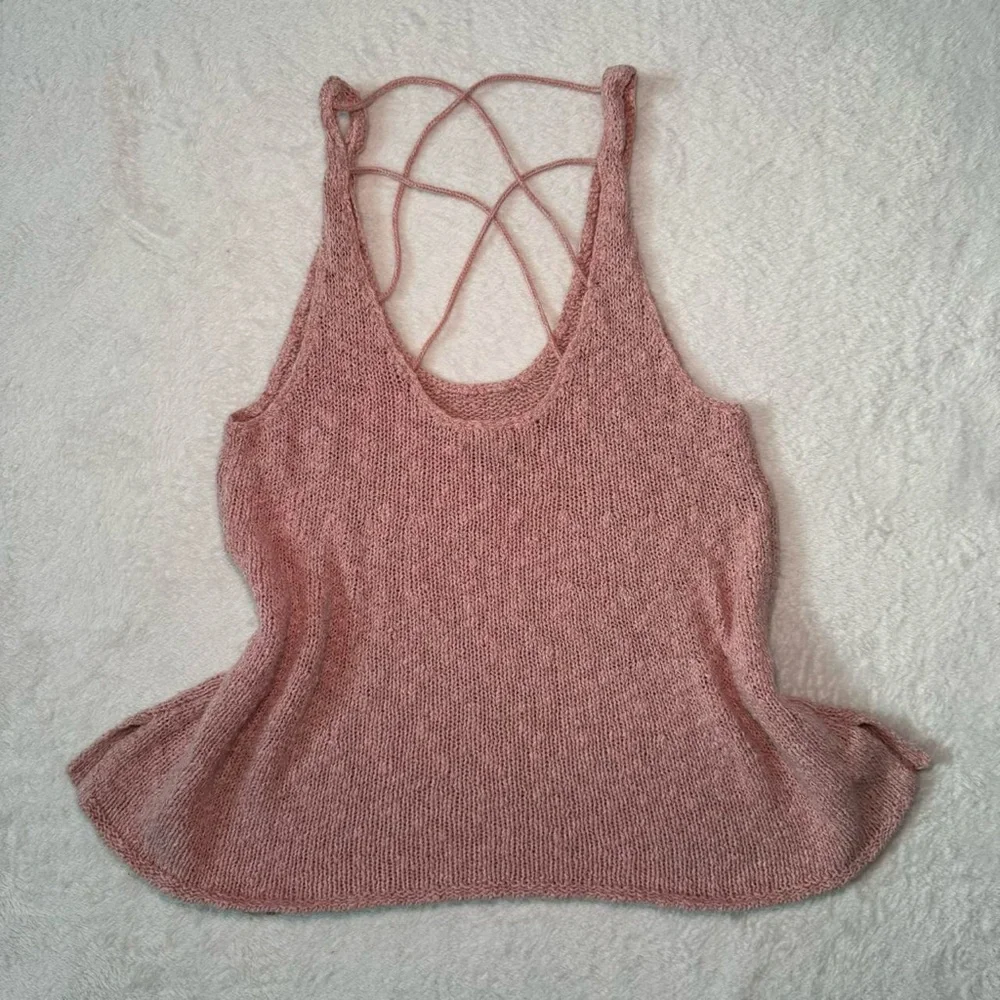 AE Pink Knit Tank Top with Cross Back Design - Picture 7 of 9